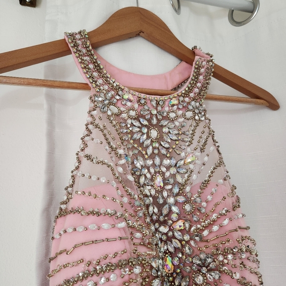 Ava Presley Light Pink Rhinestone Open-Back Prom Halter Dress Size 4 - Picture 4 of 12